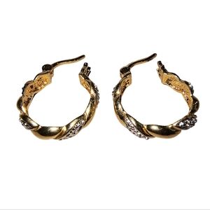 Gold Over Sterling Silver Hoop Earrings Two-Tone Twisted Small Hoop Earrings